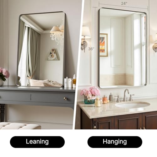 Image of 36 inchx24 inch Bathroom Vanity Mirror for Wall Aluminum Framed Farmhouse Rectangle