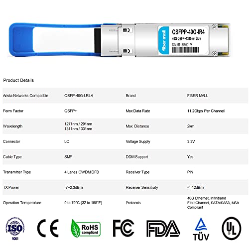 Image of 40G QSFP+ LRL4 for Arista Networks QSFP-40G-LRL4, 40G QSFP+ LRL4 1310nm CWDM4 2km LC SMF DDM Optical Transceiver Modul