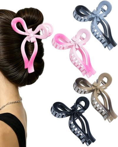 AWAYTR 4Pcs Extra Large Bow Claw Clips for Thick Hair, 5.1" Matte