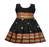 AMBA COLLECTION BOUTIQUE Girl's Traditional Ethnic Wear NarayanPeth Butti Design Sleeveless Frock Black