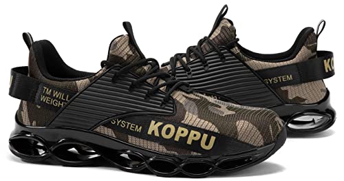 Koppu Men Steel Toe Shoes Lightweight Non-Slip Safety Sneakers Fashion Work Shoes Comfortable Breathable Industrial Construction Shoes（Camouflage 9） #TOP6