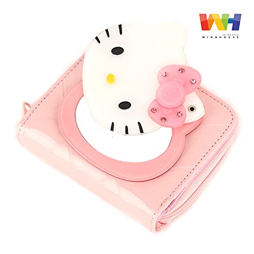 Winghouse X Hello Kitty Officially Licensed Zip-Around Novelty My First Wallet Money Organizer With Mirror & Coin Purse For Kids Little Girls To Carry Their Essentials With Style Coral Pink #TOP1