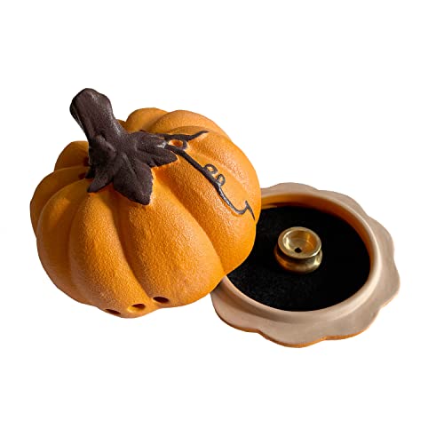 Ceramic Incense Holder For Cone And Coil - Incense Burner Holder Zen Decor - Palo Santo Holder Pumpkin Design - 4.1" W X 3.7" H (Pumpkin) #TOP5