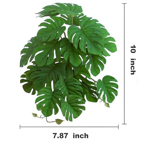 KERUIDENG Reptile Plants for Terrarium Decor, Amphibian Habitat Decor, Snake Tank Accessories, Artificial Hanging Plants with Suction Cup-2 Packs (Fake Monstera) - Thumbnail 3