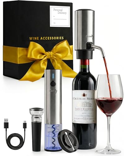 Electric Wine Opener Gift Set — Rechargeable All-in-One Wine Accessories Kit with Automatic Bottle Opener, Foil Cutter, Vacuum Stopper, Aerator & Dispenser — Best Wine Lover Gifts for Women & Men