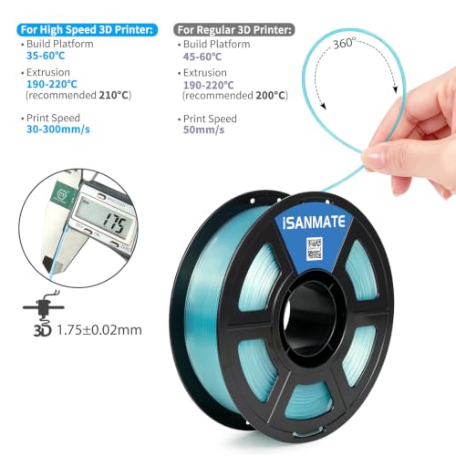 Image of iSANMATE Rapid Clear Teal Blue PLA Filament 1.75mm, 3D Printer Filament Transparent Filament, for Bambu Lab 3D Printers, AMS, AMSLite, 1kg Spool (2.2lbs)
