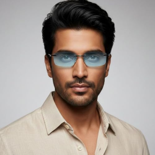 Image of SPECSMAKERS Streak Retro Sunglasses for Men Women | Rimless Rectangular Sunglasses | Polarized & 100% UV Protected | Goggles | Shades | STR1028