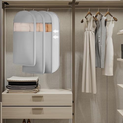 Suit Garment Bags – Zippered Clear Clothes Storage Bag | Waterproof Dress Coat Protector, Foldable Space Saver Cover for Closet, Travel, Hotel, Dorm, Bedroom, Office, Moving Organization3