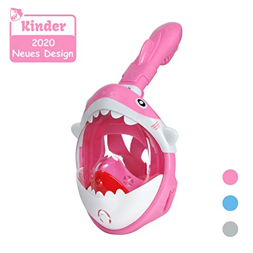 Glymnis Tauchmaske Kinder Schnorchelmaske Tauchermaske Anti-Fog und Anti-Leck Technologie Faltbare Vollmaske mit 180° Sichtfeld und Antibeschlagmittel Haifischform (Rosa-xs)