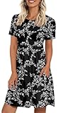LONGYUAN Woman Casual Dress Flowy Short Sleeve Hide Belly Swing Sun Dress Flowy with Pockets Floral Medium