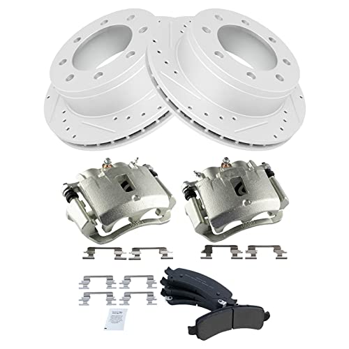 Image of TRQ Performance Rear Brake Calipers Semi-Metallic Pads & Drilled Rotors Compatible with GMC Savana 2500