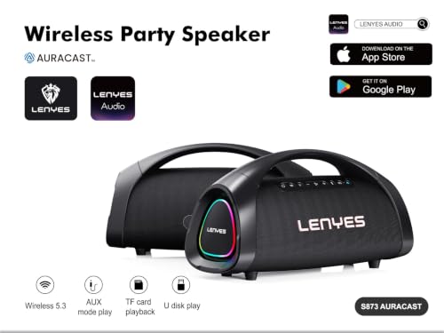 Image of Lenyes S873 Bluetooth Party Speaker with Auracast Technology, 400W Peak Power, Karaoke Speaker with 2 Wireless UHF Mics, 30000mAh Battery, 60W Fast Charging, IPX6, RGB Lights Guitar Input, App Control