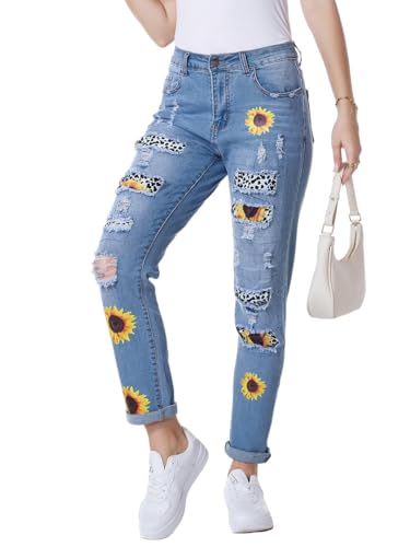 Women's Ripped Jeans Straight Leg Boyfriend Jeans Skinny Stretch Butt Lifting Jeans Slim Fit Denim Pants3