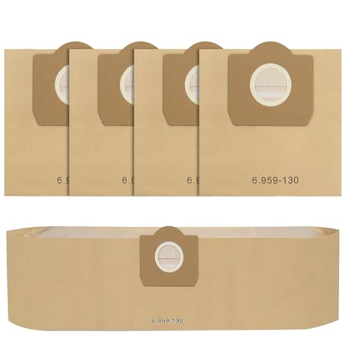 Fishoney 5 Stück WD3 Staubsaugerbeutel für Kärcher 6.959-130.0, Papier filterbeutel für WD3 1629 MV3 A2201/2204/2504/2554/2251/2604 Staubsauger Papierbeutel Kärcher WD3 Beutel