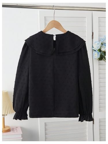 OYOANGLE Girl's Cute Swiss Dots Bow Front Bishop Long Sleeve Blouse Top Spring Clothes2