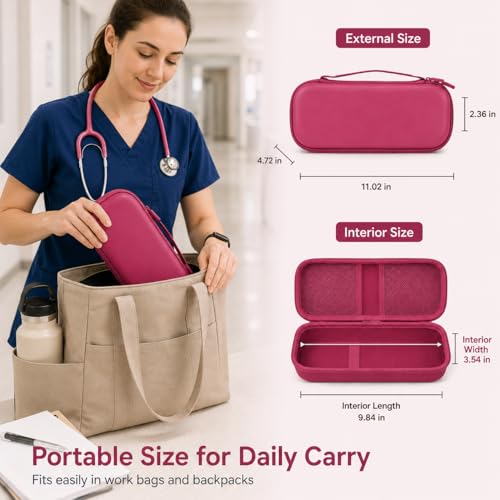 Image of Stethoscope Case Compatible with 3M Littmann Classic III Monitoring /Lightweight II S.E /Cardiology IV Diagnostic /MDF Acoustica Stethoscopes, Extra Pocket for Doctor & Nurse Accessories (Wine Red)