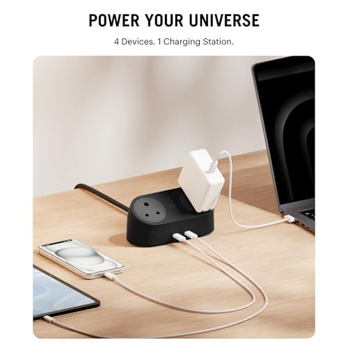 Image of DailyObjects Loft Charging Station - 2 Type-C Ports - 65W, 2 Type-D Ports - 2500W, 5ft Long Cable, Compatible with All Devices, Supports Laptop Charging for Office, Home Appliances, GaN5 - Black