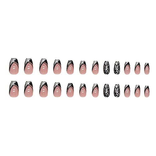 Leopard Fake Nails Black and Silver Glitter Fake Nails for Women and Girls Daily Decoration 24 PCS, 0.83 g (Pack of 24) - Image 3