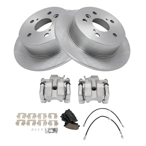 Image of TRQ Rear Brake Pad and Rotor Set Ceramic Rotors Calipers Compatible with 2007-2012 Lexus ES350 2008-2012 Toyota Avalon 2007-2011 Camry