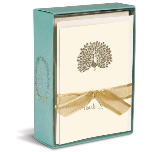 Graphique Peacock La Petite Presse Notecards, 10 Durable Embossed and Embellished Gold Foil Peacock 