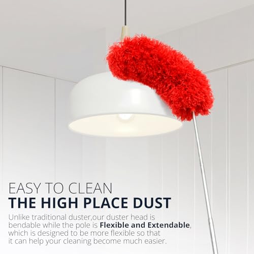 Image of ZZ LAZYCOTTAGE Microfiber Duster with Extension Pole,Washable Bendable Head Ceiling Fan Duster,15-100 inch (Red)