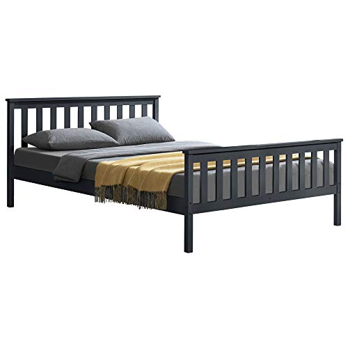 [en.casa] Holzbett 180x200cm Dunkelgrau mit Hohem Kopfteil und Lattenrost Bettgestell Bett Kiefernholz Doppelbett Ehebett