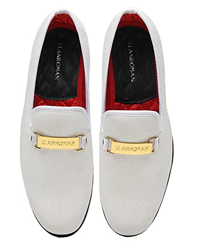 ELANROMAN Men's Loafers Gold Buckle Fashion Handmade Wedding Party Prom Shoes2