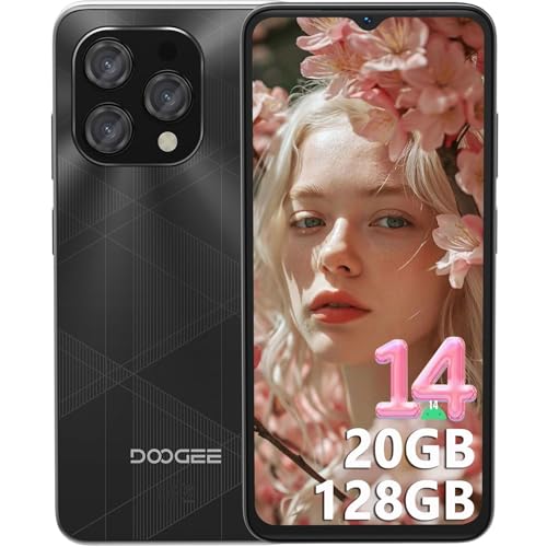 DOOGEE N55 Plus Teléfono Móvil 6,56 Pulgadas HD+ 90Hz, Android 14 Smartphone con 20GB RAM + 128GB ROM, Octa-Core Telefonos Moviles Libres, Telefono Dual 4G Nano SIM, 5150mAh, Desbloqueo Facial, Negro