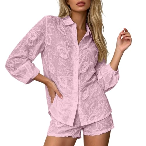 Chaqueta de manga larga con cuello de solapa en encaje premium y pantalón corto a juego