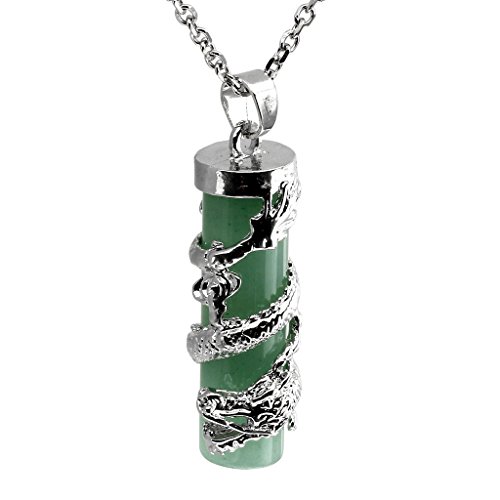 Jovivi 2Pcs Natural Green Aventurine Crystal Dragon Wrapped Round Ball Cylinder Gemstone Healing Crystal Pendant Necklaces Sets For Couples Valentines Day Gifts #TOP3