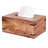 Luxe Designs Decorative Rectangular Wooden Tissue Dispenser with Slide-Out Bottom - Rustic Mango Wood Tissue Box Cover for Bathroom, Car, or Office Desk - 6.4 x 10.2 x 4.5 Inches, Natural