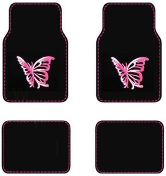 Front & Rear Carpet Floor Mats - Pink White Butterfly