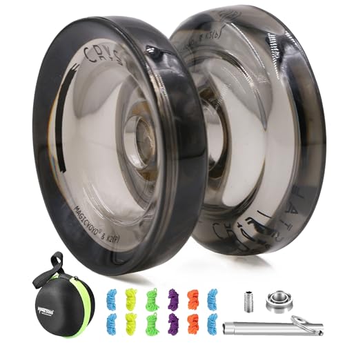 MAGICYOYO K2 Crystal Black - Yoyo Profesional de Doble Modo Sensible y Sin Respuesta, Bola de Plástico Con Rodamiento Insensible + 12 Cuerdas + Removedor + Kit