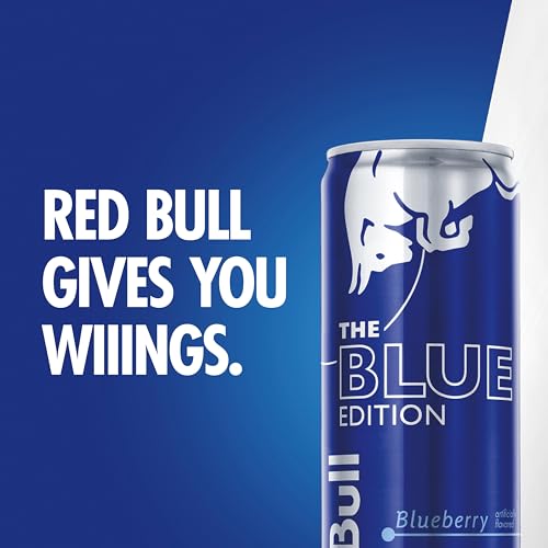 Red Bull Blue Edition Energy Drink, Blueberry, with 80mg Caffeine plus Taurine & B Vitamins, 8.4 Fl Oz, Pack of 16 Cans
