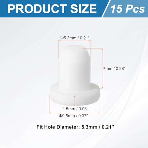 Image of uxcell 15Pcs Silicone Hole Plug, Waterproof Solid T-Shaped Rubber Stoppers Bottle Seal Tube Pipe Plugs End Cap for 5.3mm /0.21 inch Hole for Bathtub Bottle, 0.28 inch Plug Height, White