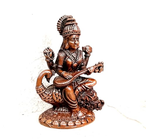 Image of Copper Idols of god Saraswathi, 4.1cm, 98 Grams Copper Handmade Pack of 1 Piece