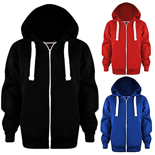 Kids Girls Boys Solid Classic Hoodies Soft Hooded Full Zip Sweatshirts Jacket Plain Pullover with Pockets for Children (Dark Blue, 9-10 Years)2