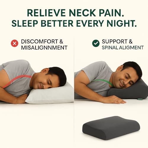 Image of The White Willow XXXL King Cervical Memory Foam Pillow - Orthopedic Neck & Shoulder Pain Relief, Spondylitis Support, Contour Medical Pillow for Sleeping, Slate Charcoal Grey