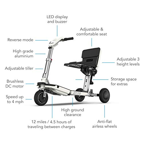 Atto Folding Travel Powered Mobility Scooter By Movinglife, Full-Size Portable Electric Scooter, Lightweight Lithium Battery, Airline Approved #TOP4