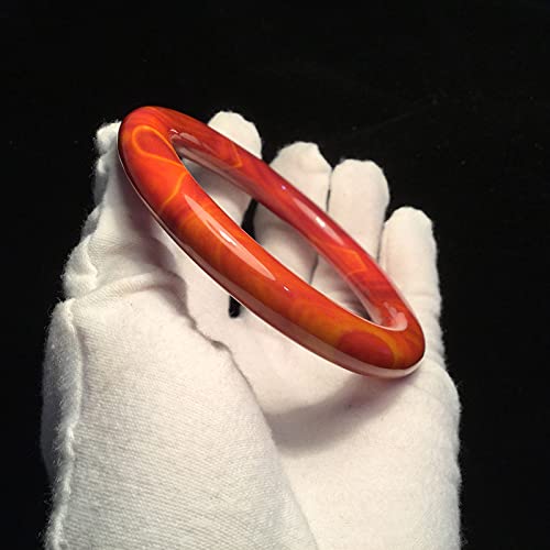 Bracciale rigido in giada rossa naturale Bracciale con ciondoli intagliati a mano Accessori moda per uomo Donna Bracciale rotondo amico (colore gemma : rosso, colore metallo : 56 58 mm) (58 60 mm ros