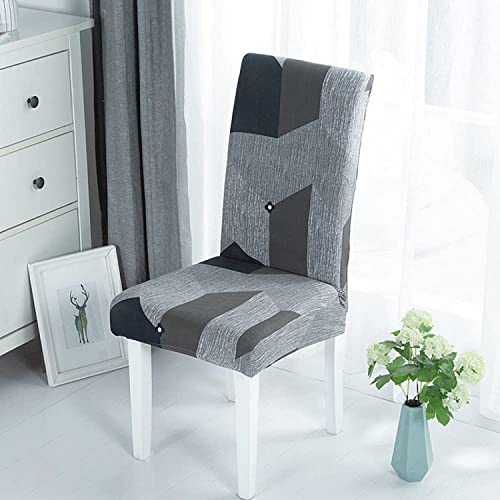 Image of House of Quirk Elastic Chair Cover Stretch Removable Washable Short Dining Chair Cover Protector Seat Slipcover (Pack of 6, Grey Prism), Polyester