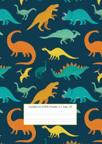 Cuaderno Doble Pauta 3,5 Mm A4: 100 Páginas - 50 Hojas - Cuaderno Dinosaurio - Cuaderno Doble Raya Para Niños - Libreta Doble Raya Para Escritura (Spanish Edition)