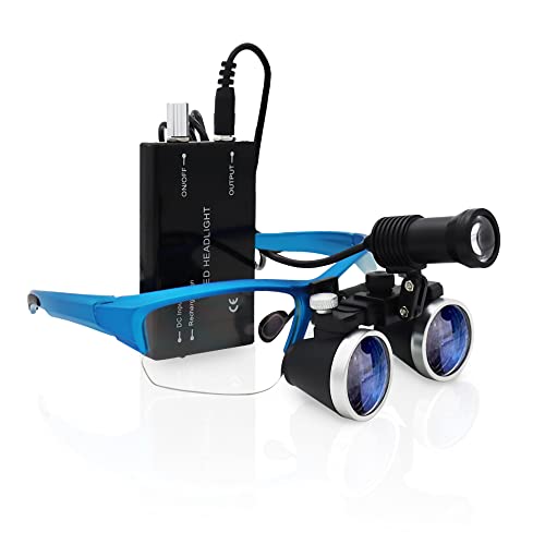 2.5X/3.5X Magnifier Glasses with LED Headlight and Long-Lasting Batteries for Crystal-Clear Detailed Observations (Blue, 3.5X)
