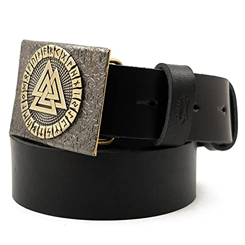 Leather belt with Valknut belt buckle, Knot of the dead Old Norse Scandinavian Viking Pagan solid brass buckle on 1.5" or 1.8" leather belt3