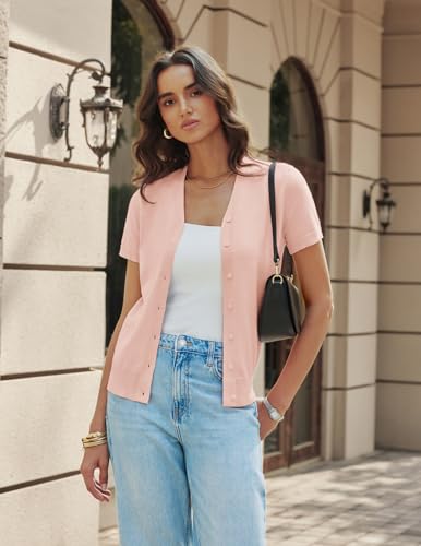 GRACE KARIN Women Fall Clothing Short Sleeve Cardigan Summer Cardigan Sweaters for Women(Orange Pink,L) — view 2