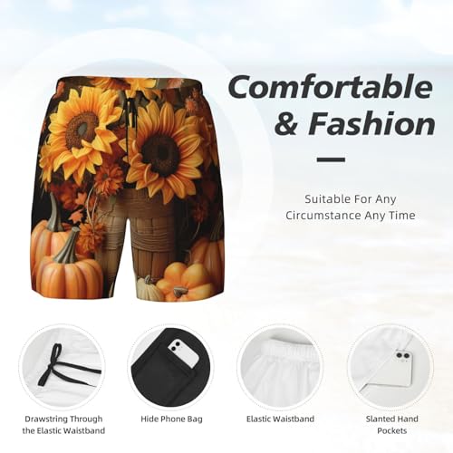 Men's Swim Trunks Quick Dry Board Shorts Pumpkin and Sunflower Beach Shorts with Pocket Bathing Suits for Men4