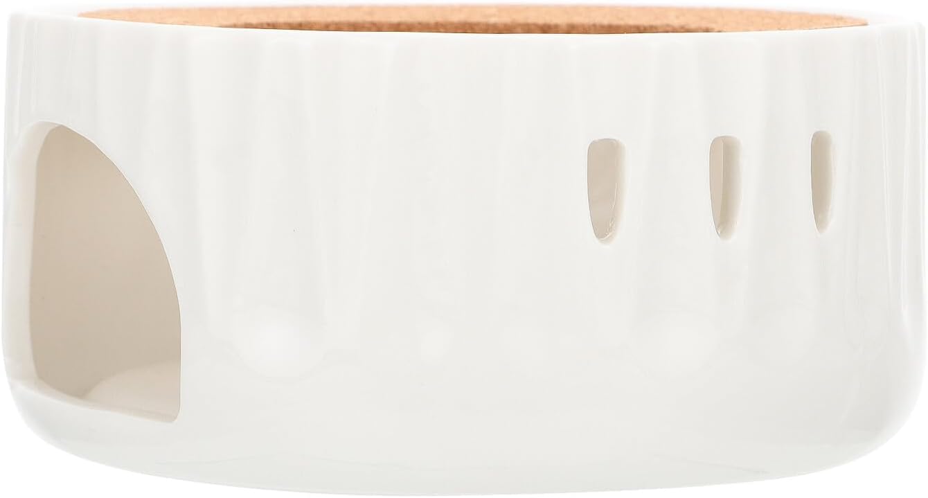 Ceramic Tea Warmer Base Teapot Candle Holder Stove for Heating Tea Aroma at Home Hotel Restaurant with Elegant Wood Design