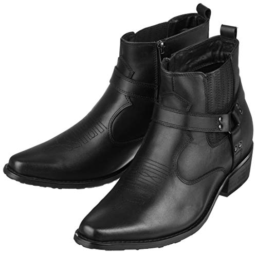 CALTO Men's Invisible Height Increasing Elevator Shoes - Black Premium Leather Cowboy Zipper Boots - 3.3 Inches Taller - T8112 - Size 10 D(M) US4