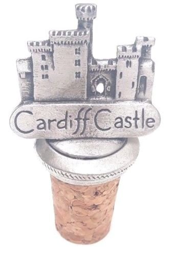 Cardiff Castle Handcrafted From English Pewter Bottle Stopper + 59mm Badge + GiftBag