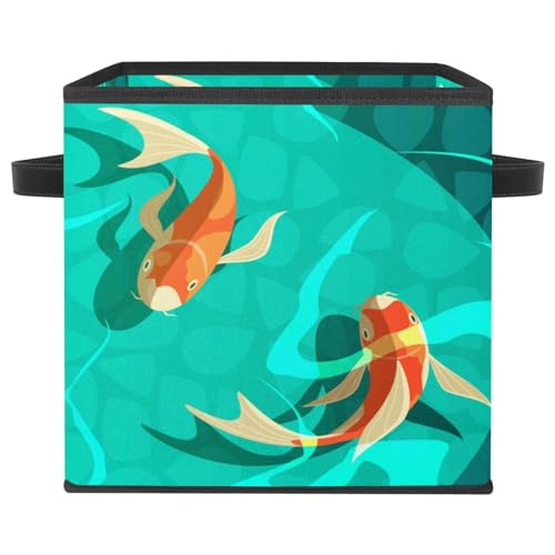 Boîte de rangement pliable carpe koï rétro, cube en tissu pour placard